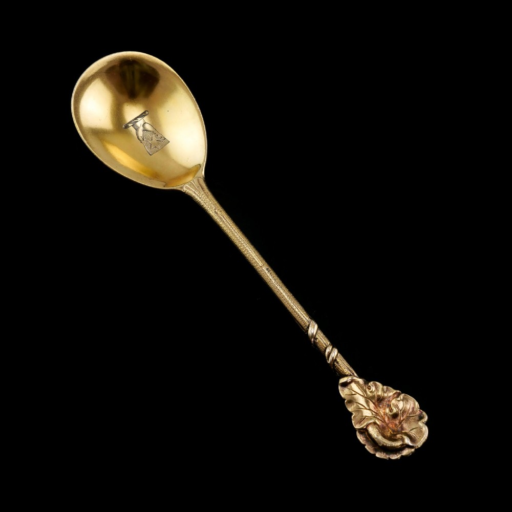 Antique Victorian Solid Silver Gilt Set of 6 Spoons in Naturalistic Leaf Design - Francis Higgins 1875 View XII