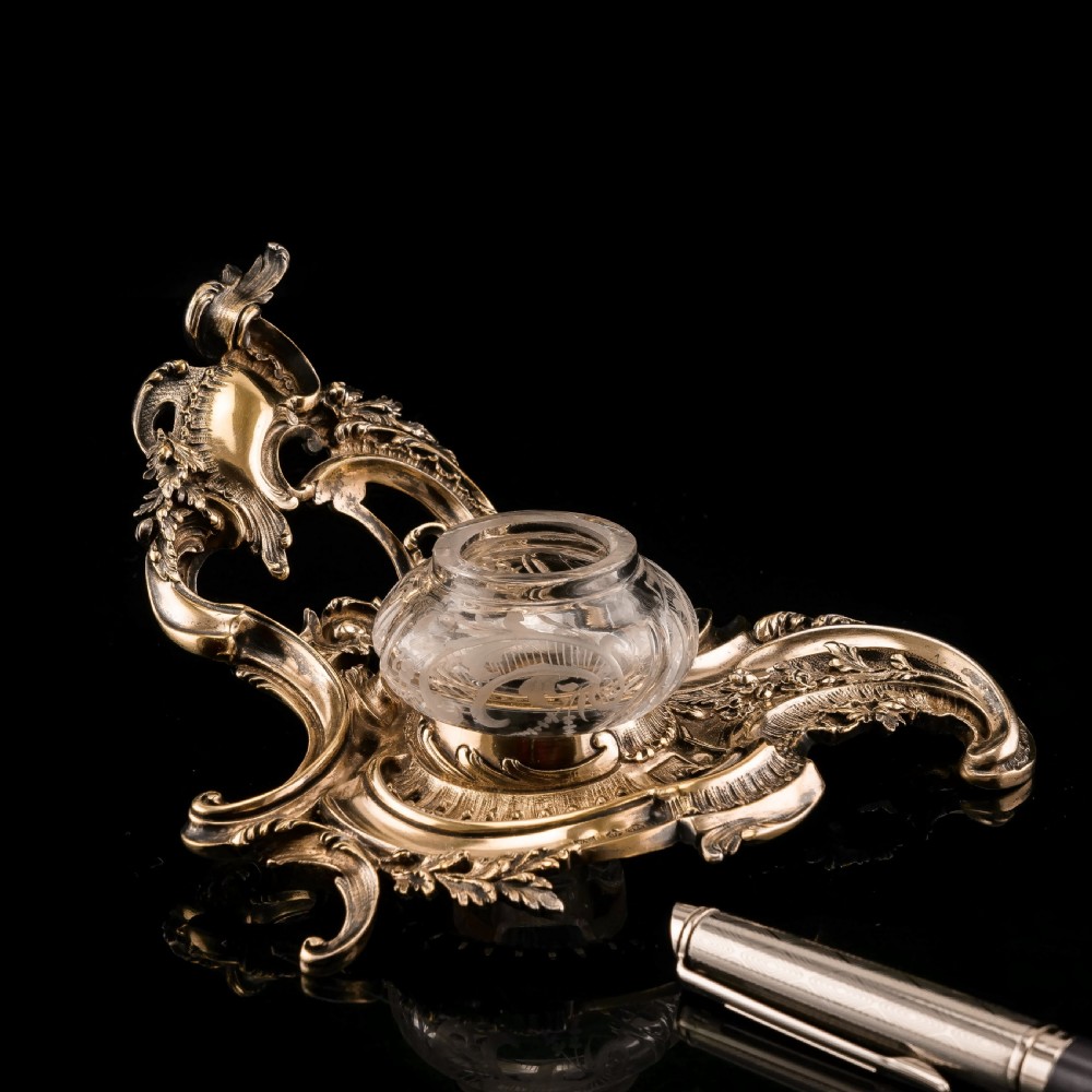 A Magnificent French Solid Silver Gilt Rococo Style Inkwell / Stand - Emile Puiforcat View VIII
