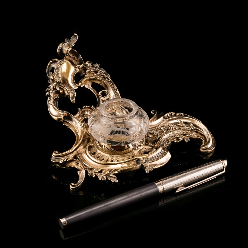 A Magnificent French Solid Silver Gilt Rococo Style Inkwell / Stand - Emile Puiforcat View IX