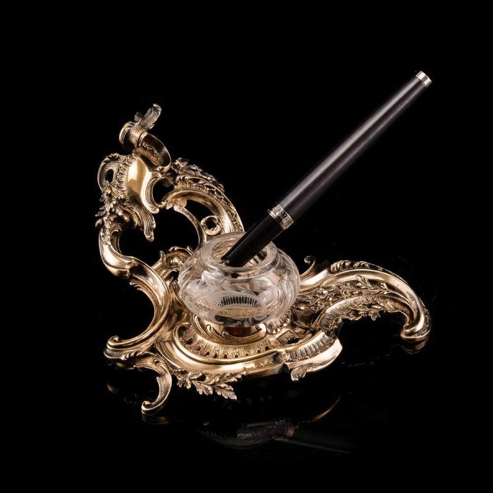 A Magnificent French Solid Silver Gilt Rococo Style Inkwell / Stand - Emile Puiforcat View X
