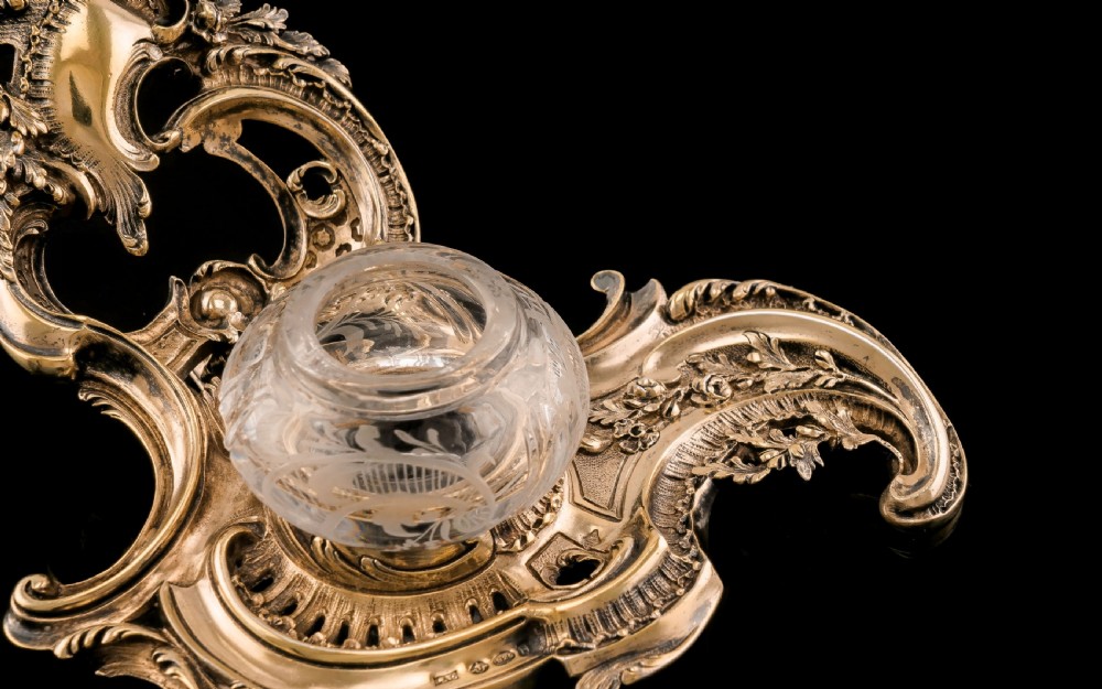 A Magnificent French Solid Silver Gilt Rococo Style Inkwell / Stand - Emile Puiforcat View XIV