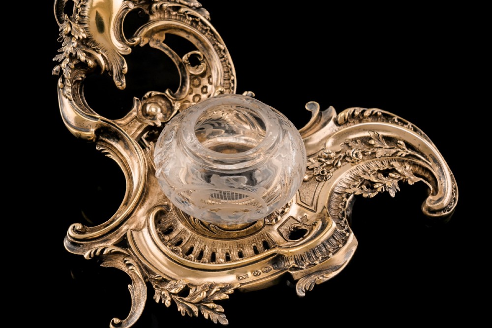 A Magnificent French Solid Silver Gilt Rococo Style Inkwell / Stand - Emile Puiforcat View XV