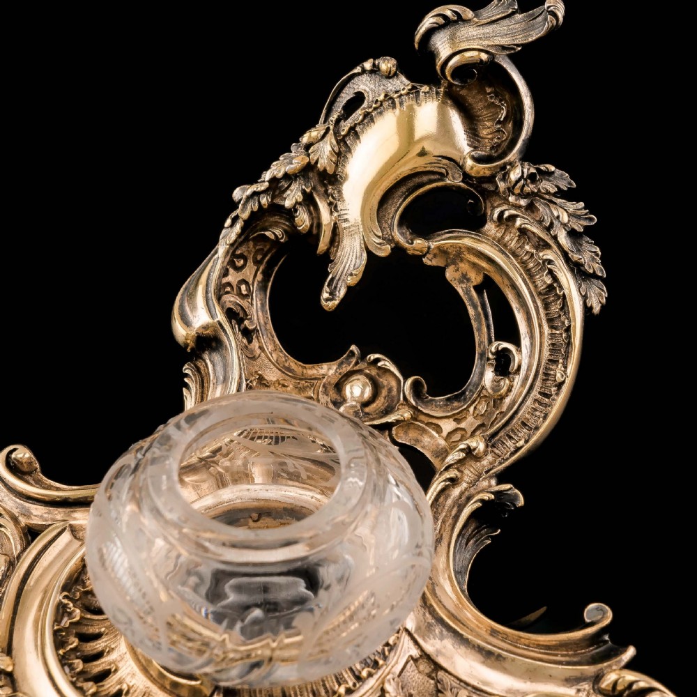 A Magnificent French Solid Silver Gilt Rococo Style Inkwell / Stand - Emile Puiforcat View XVI