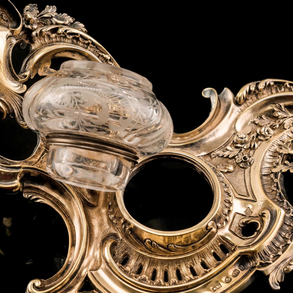 A Magnificent French Solid Silver Gilt Rococo Style Inkwell / Stand - Emile Puiforcat View XVII