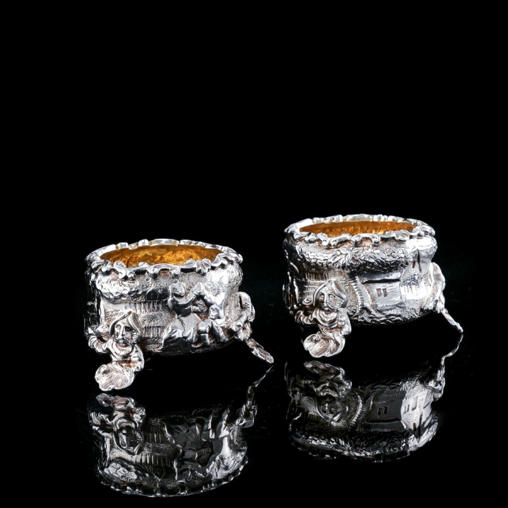 Antique Solid Silver Victorian Salt Cellars in Teniers Style - Daniel & Charles Houle 1878 View VI