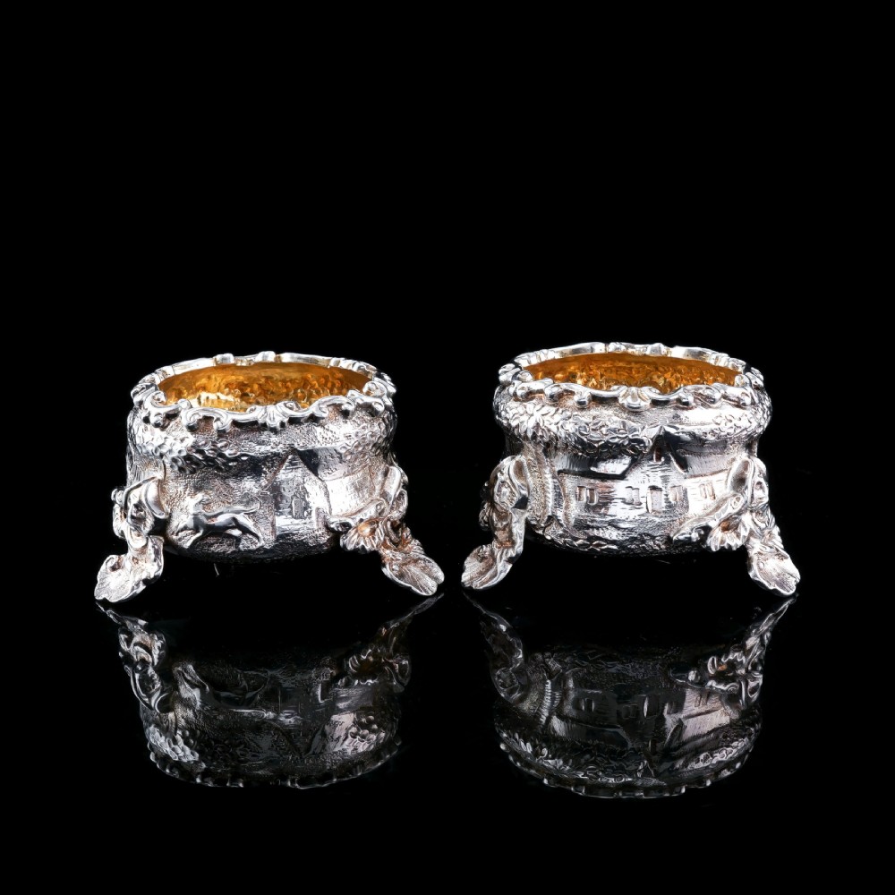 Antique Solid Silver Victorian Salt Cellars in Teniers Style - Daniel & Charles Houle 1878 View VIII