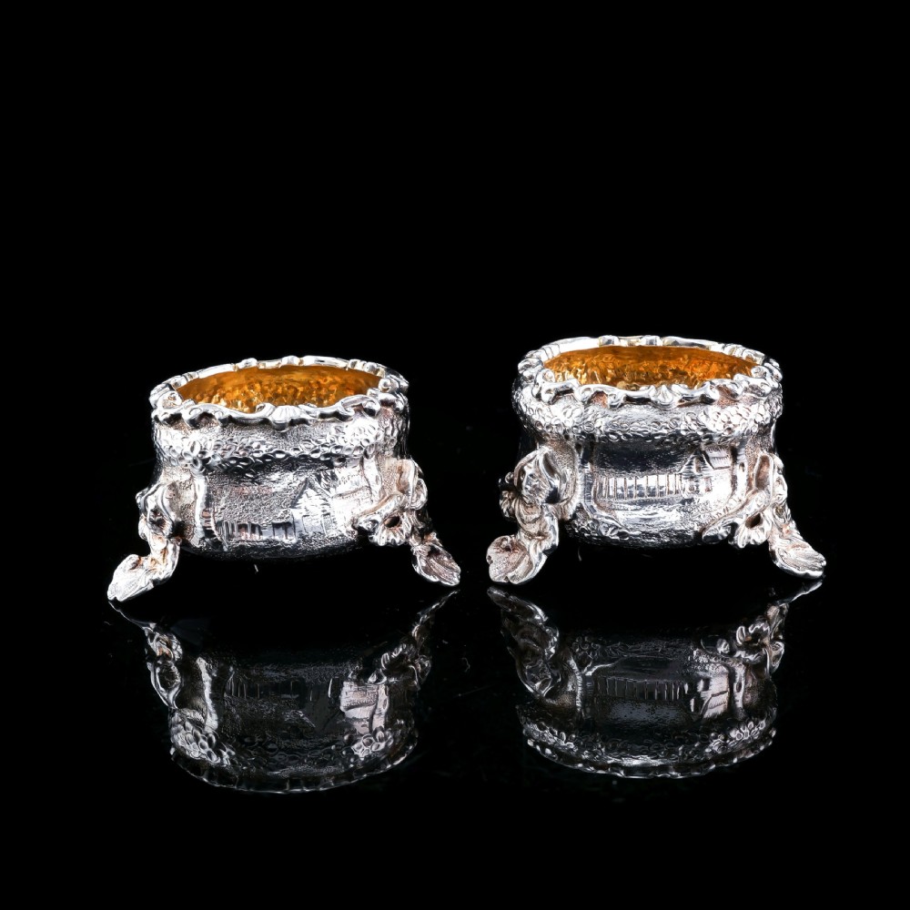 Antique Solid Silver Victorian Salt Cellars in Teniers Style - Daniel & Charles Houle 1878 View IX