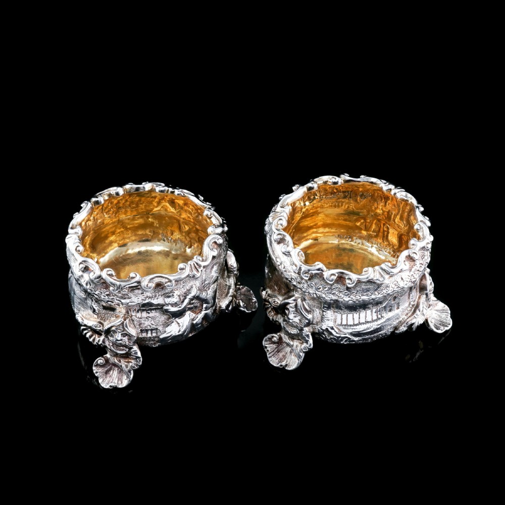Antique Solid Silver Victorian Salt Cellars in Teniers Style - Daniel & Charles Houle 1878 View X