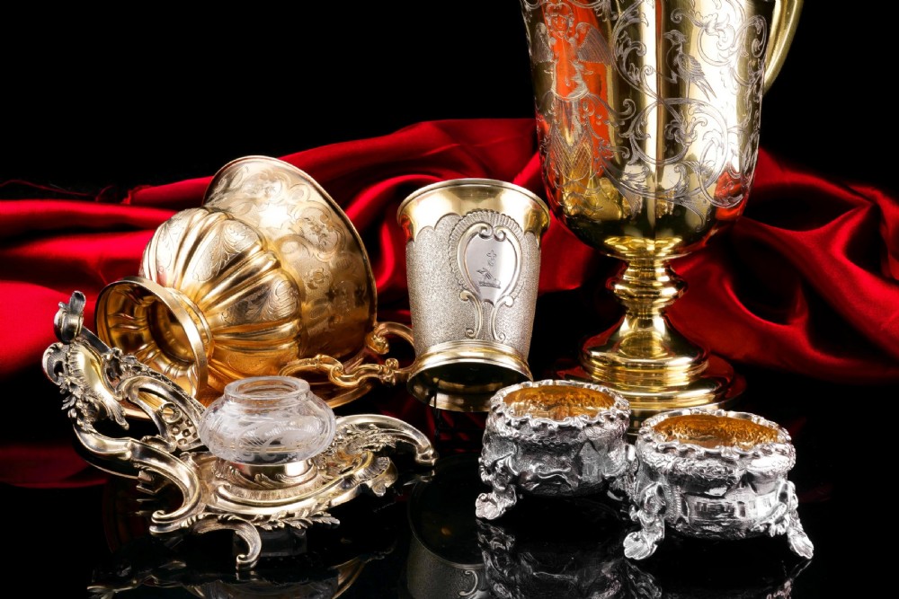 Antique Solid Silver Victorian Salt Cellars in Teniers Style - Daniel & Charles Houle 1878 View XVI