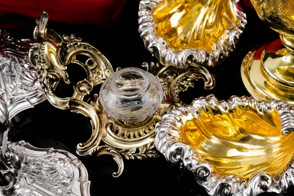 A Magnificent French Solid Silver Gilt Rococo Style Inkwell / Stand - Emile Puiforcat View XXIII