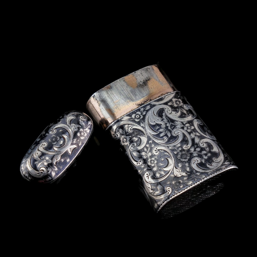 Antique Imperial Russian Solid Silver Niello Vesta Case with Fine Engravings - 19th Century View IX