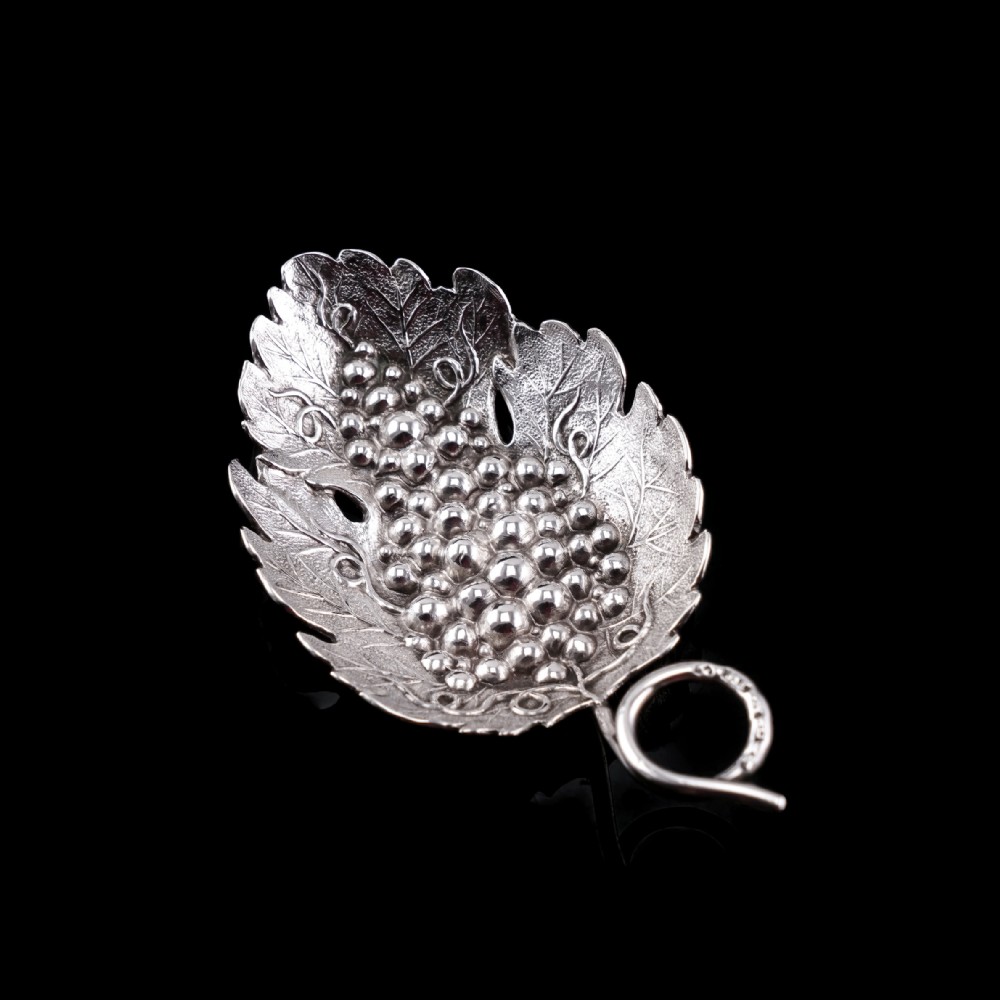 Antique Georgian Solid Silver Tea Caddy Spoon Vine Leaf Design - Joseph Willmore 1814
