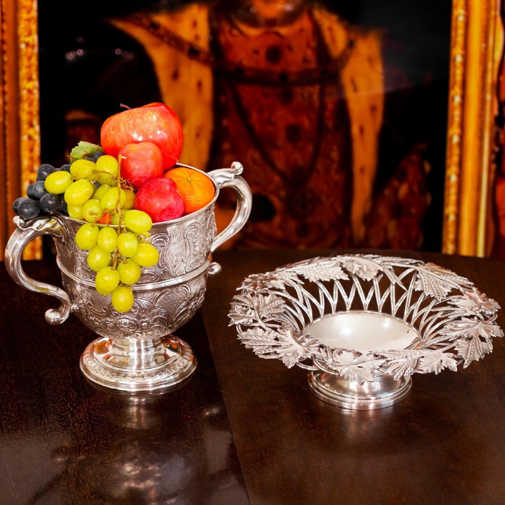 A Rare Antique Georgian Solid Silver Tazza Bowl with Cast Harvest Decorations - Charles Reily & George Storer 1835 View X