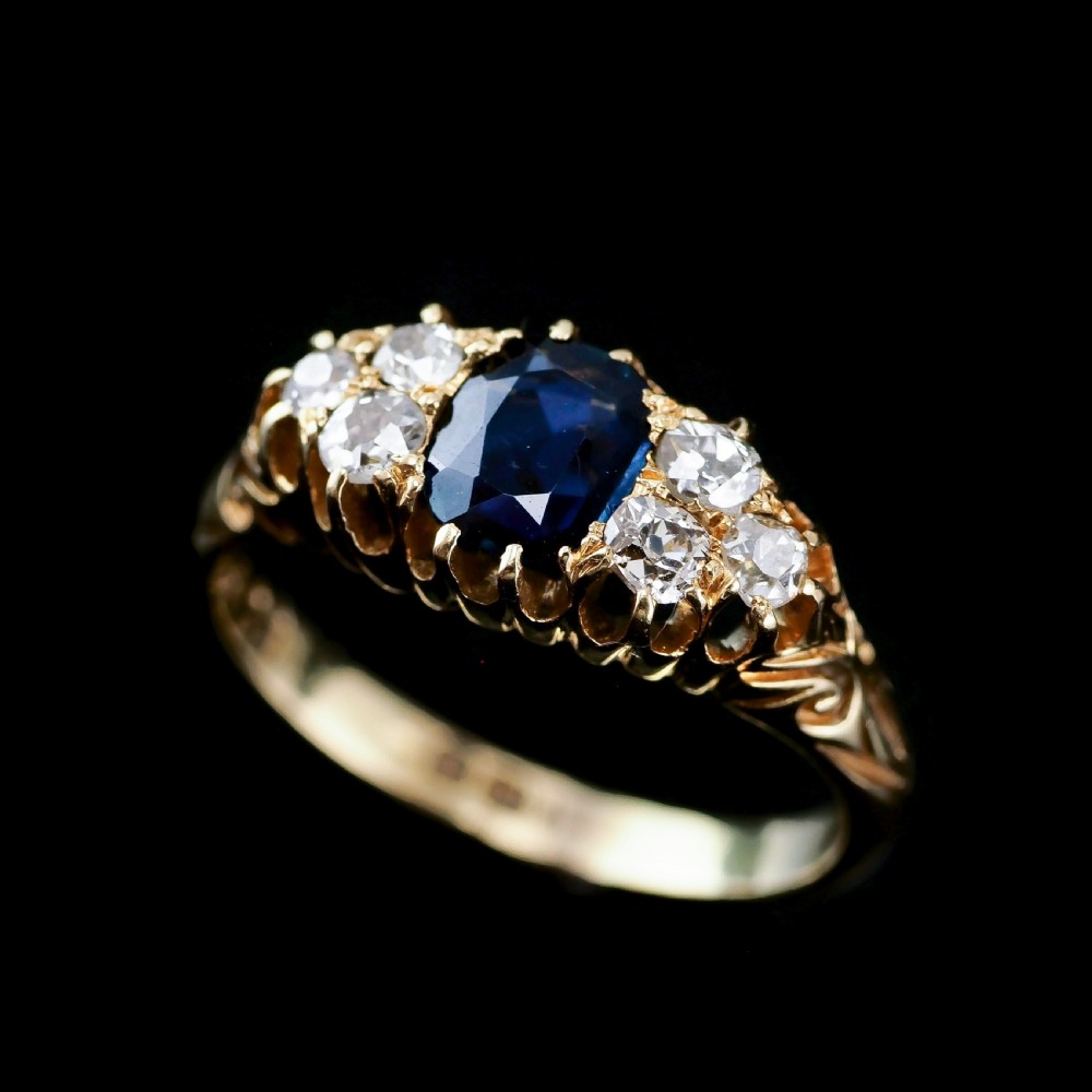 Antique Victorian 18K Gold Sapphire & Diamond Ring - c.1880