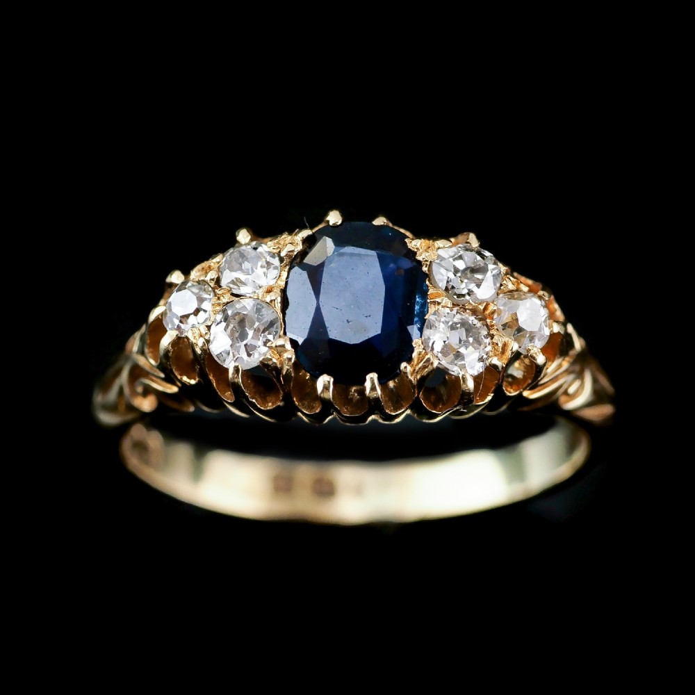 Antique Victorian 18K Gold Sapphire & Diamond Ring - c.1880 View III