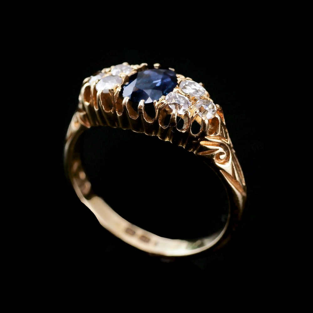 Antique Victorian 18K Gold Sapphire & Diamond Ring - c.1880 View V