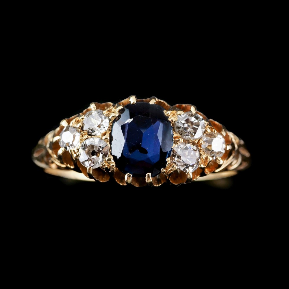 Antique Victorian 18K Gold Sapphire & Diamond Ring - c.1880 View VII