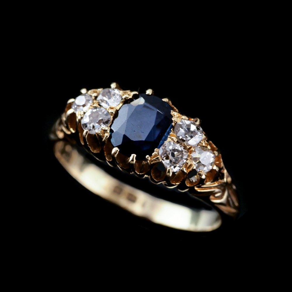 Antique Victorian 18K Gold Sapphire & Diamond Ring - c.1880 View VIII