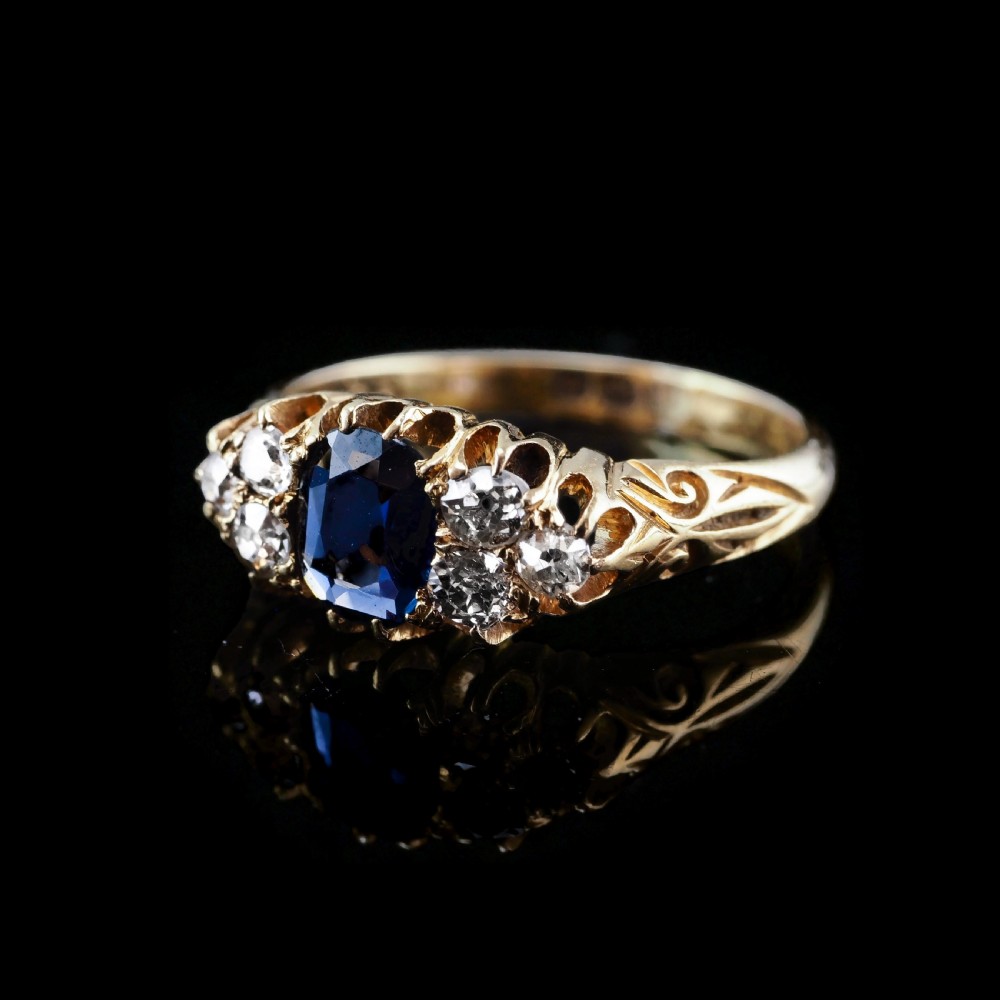 Antique Victorian 18K Gold Sapphire & Diamond Ring - c.1880 View IX