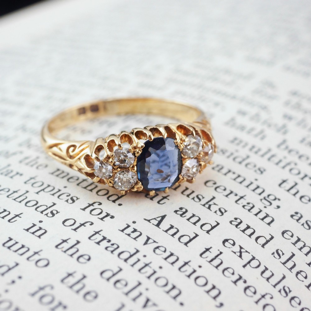 Antique Victorian 18K Gold Sapphire & Diamond Ring - c.1880 View XI
