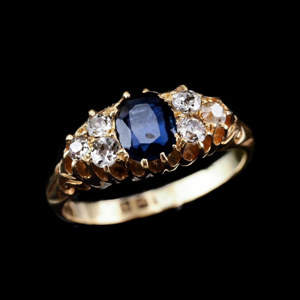 Antique Victorian 18K Gold Sapphire & Diamond Ring - c.1880 View XII