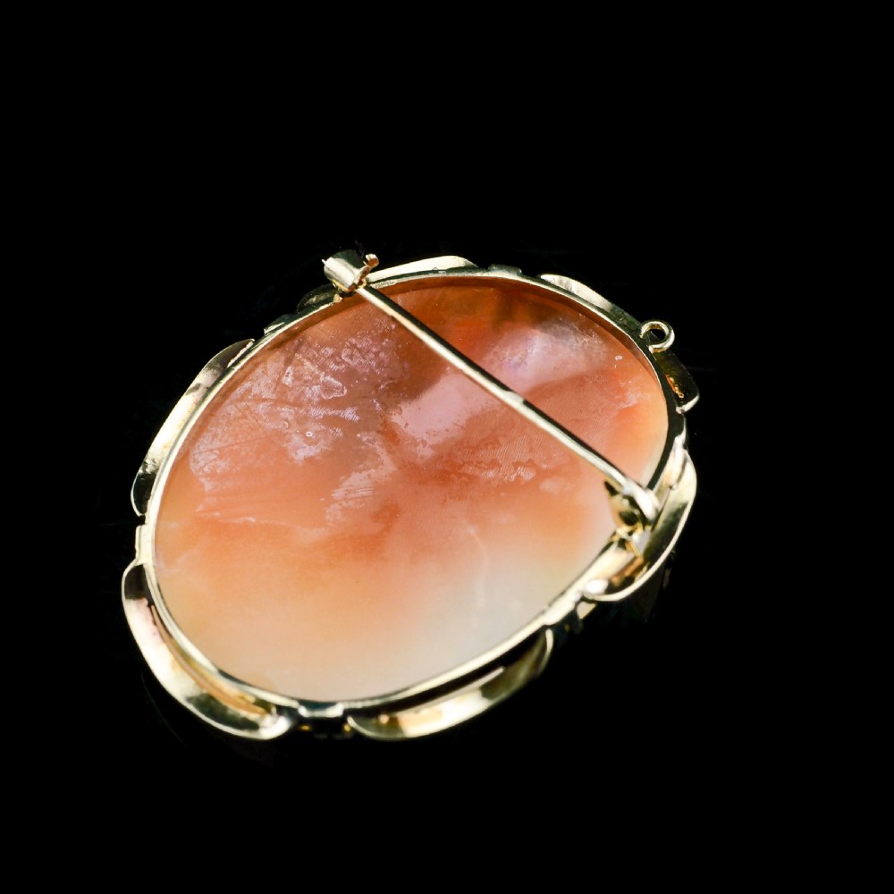 9K Gold Cameo Brooch with Hand Engraved Maiden Head View VIII