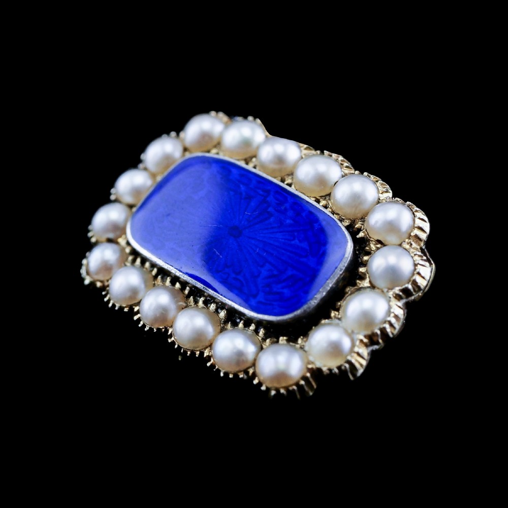 Antique Victorian 15K Gold Brooch Blue Enamel & Seed Pearl View VIII