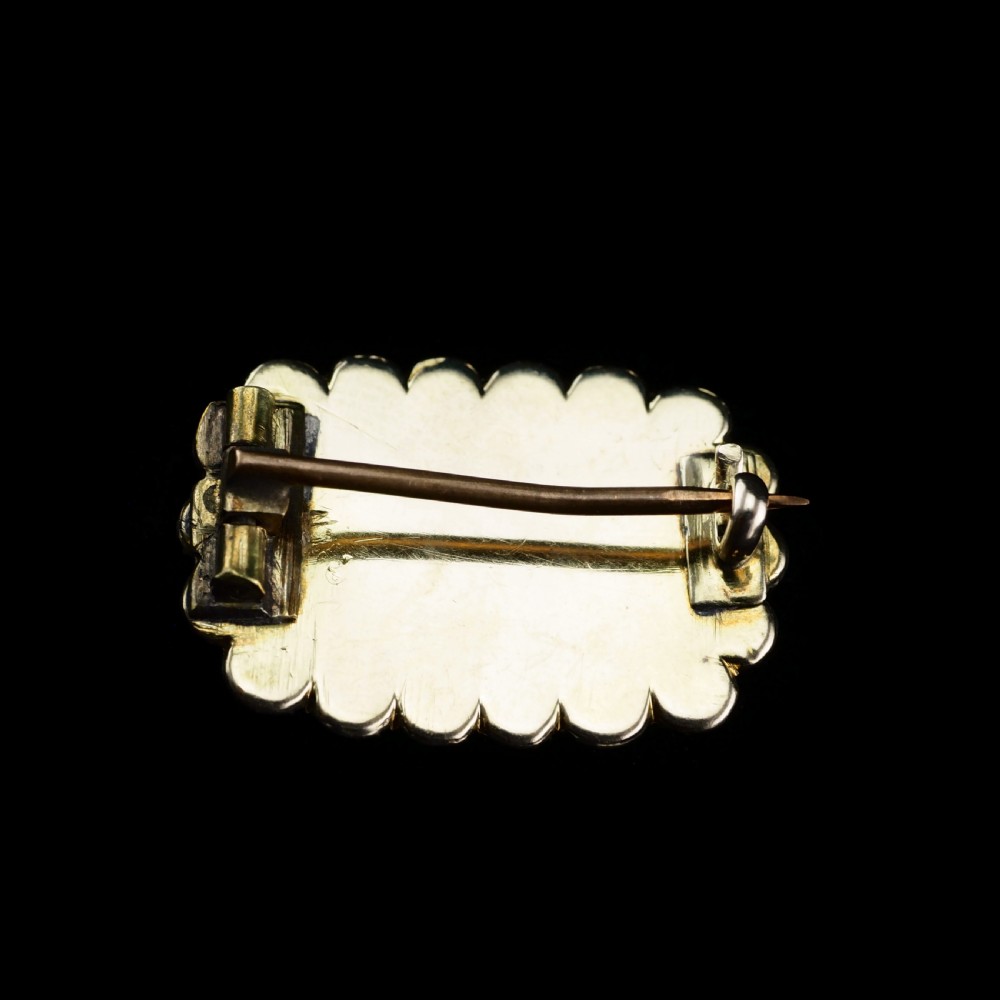 Antique Victorian 15K Gold Brooch Blue Enamel & Seed Pearl View X