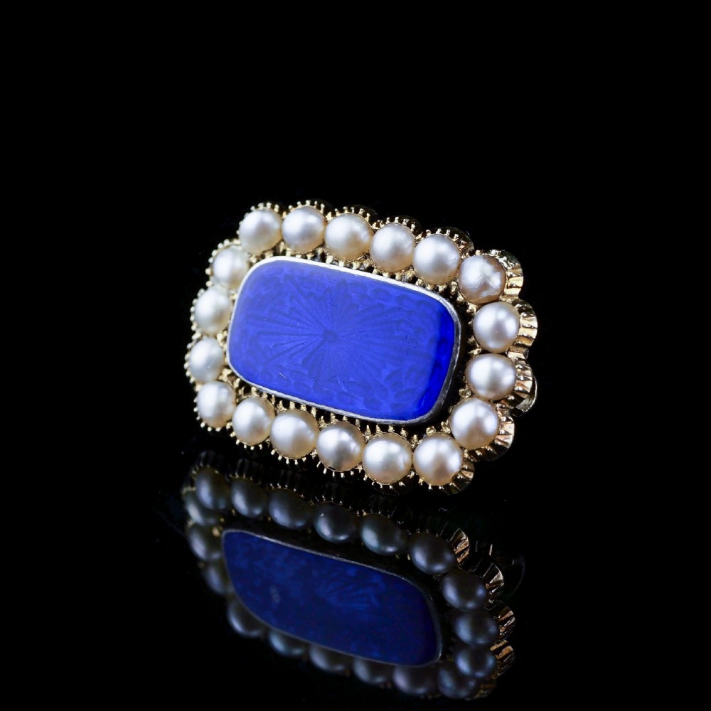 Antique Victorian 15K Gold Brooch Blue Enamel & Seed Pearl View XII