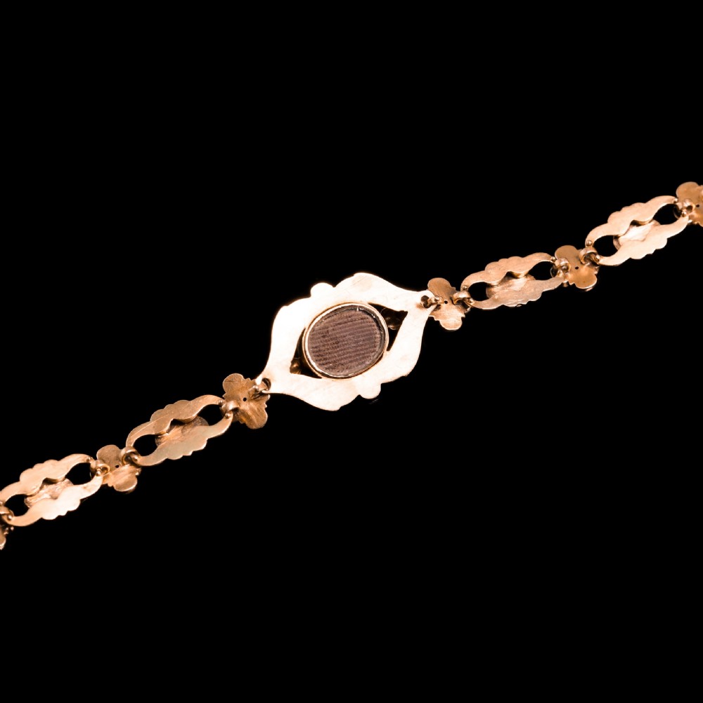 Antique Victorian 18ct Gold Garnet Cabochon Flower Bracelet - c.1840 View XV