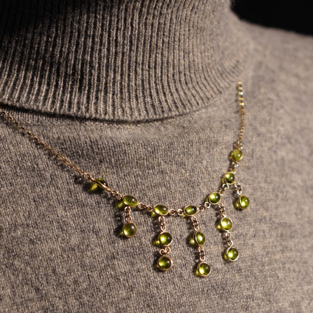 A Wonderful 9ct Gold Peridot Cabochon Cascade Drop Necklace View III