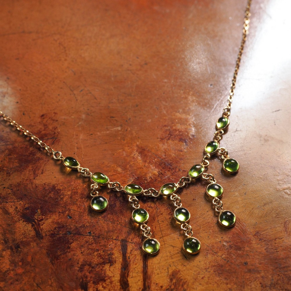 A Wonderful 9ct Gold Peridot Cabochon Cascade Drop Necklace View VIII