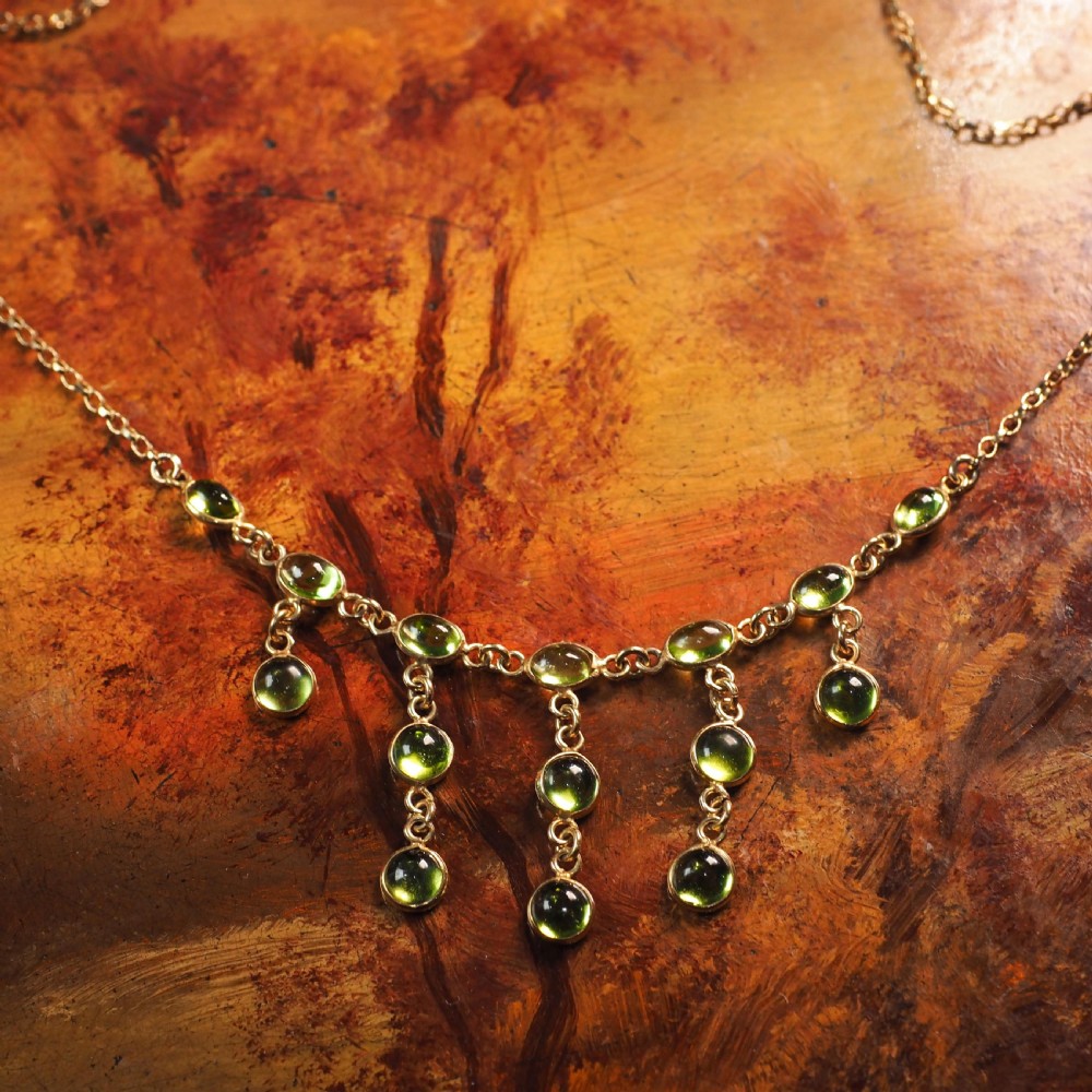 A Wonderful 9ct Gold Peridot Cabochon Cascade Drop Necklace View IX