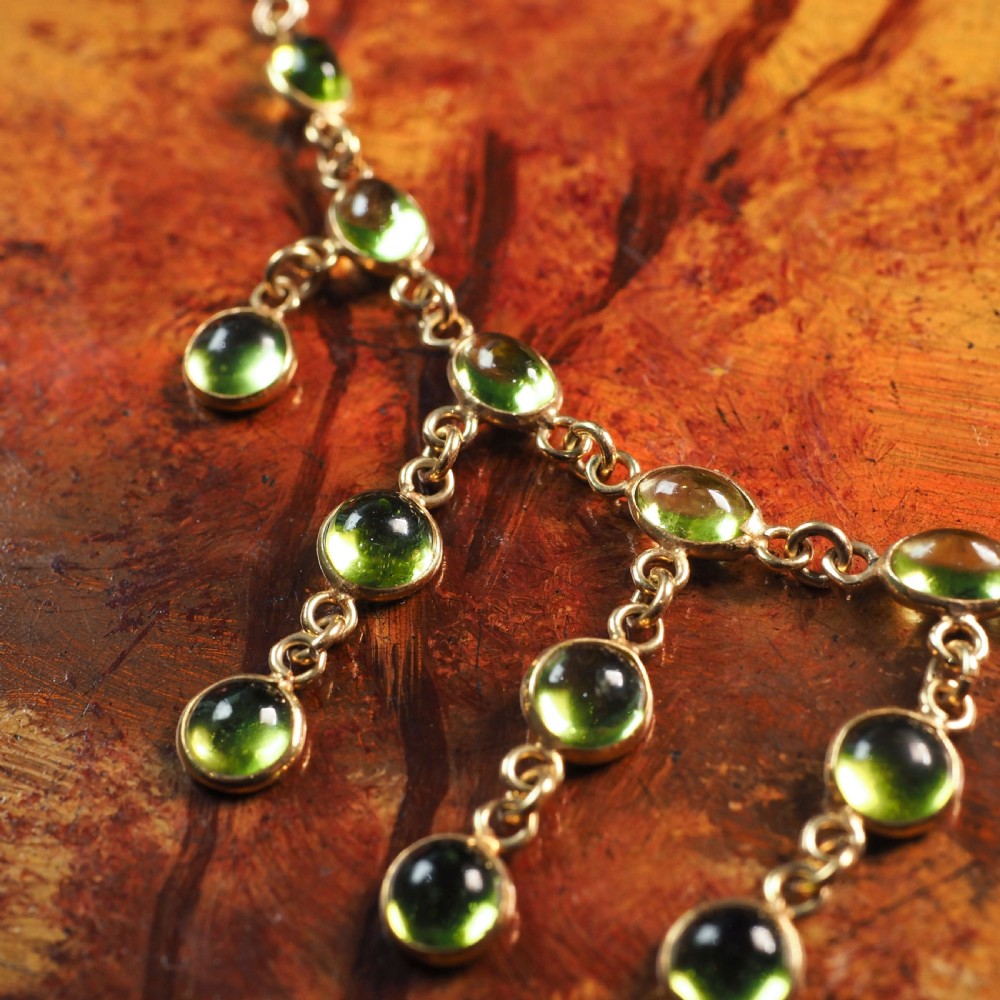 A Wonderful 9ct Gold Peridot Cabochon Cascade Drop Necklace View X