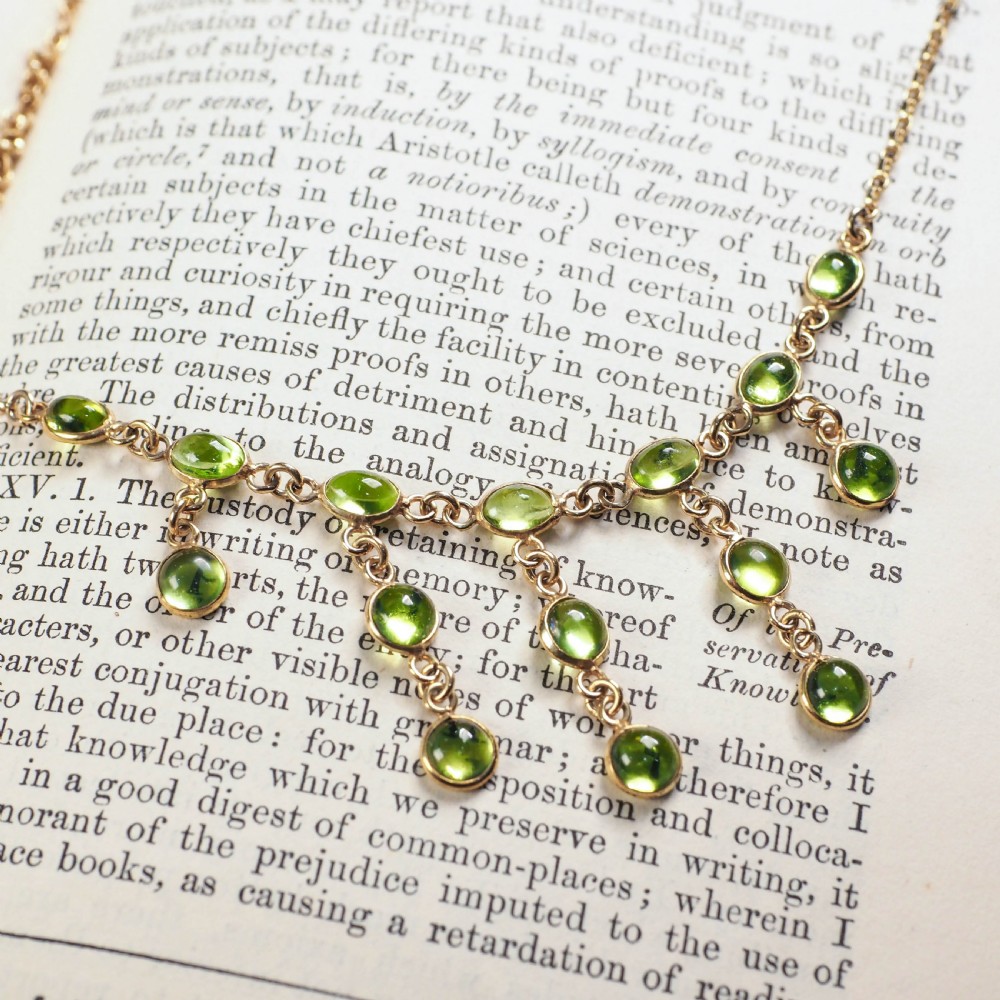 A Wonderful 9ct Gold Peridot Cabochon Cascade Drop Necklace View XII