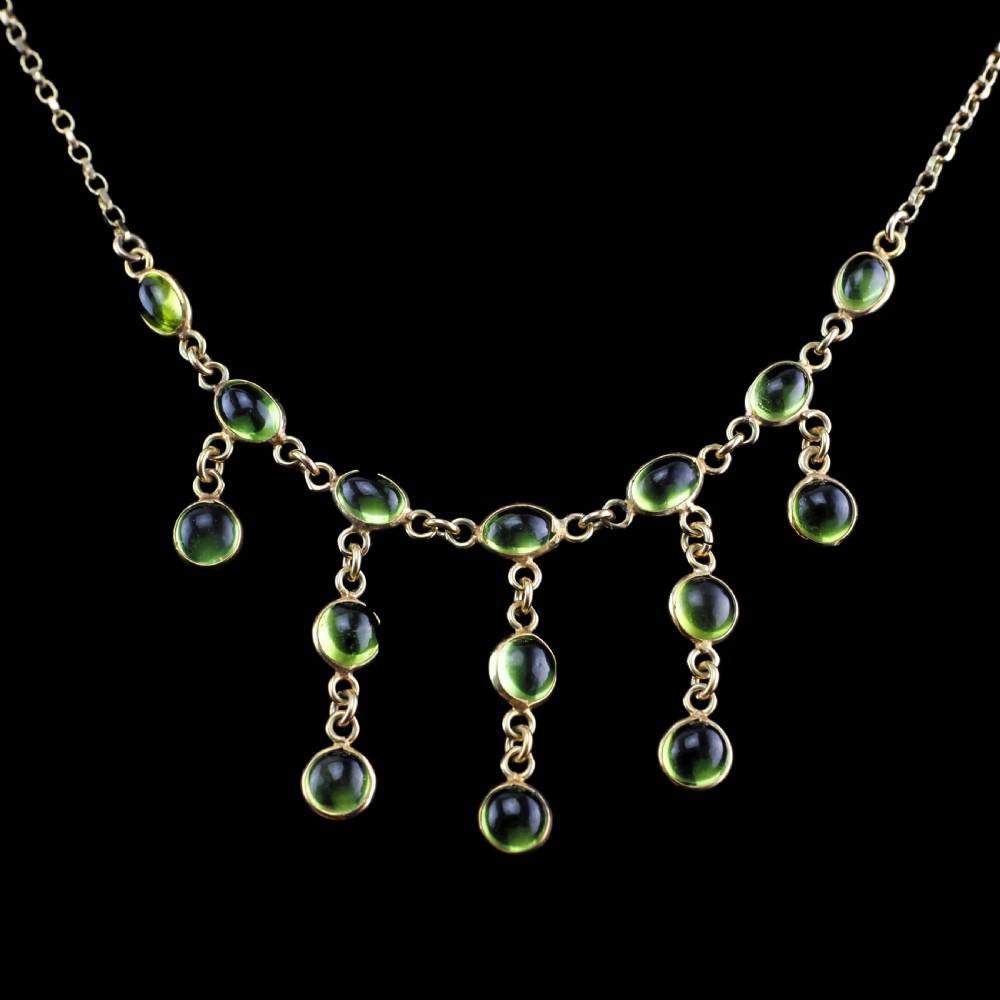 A Wonderful 9ct Gold Peridot Cabochon Cascade Drop Necklace View XIII