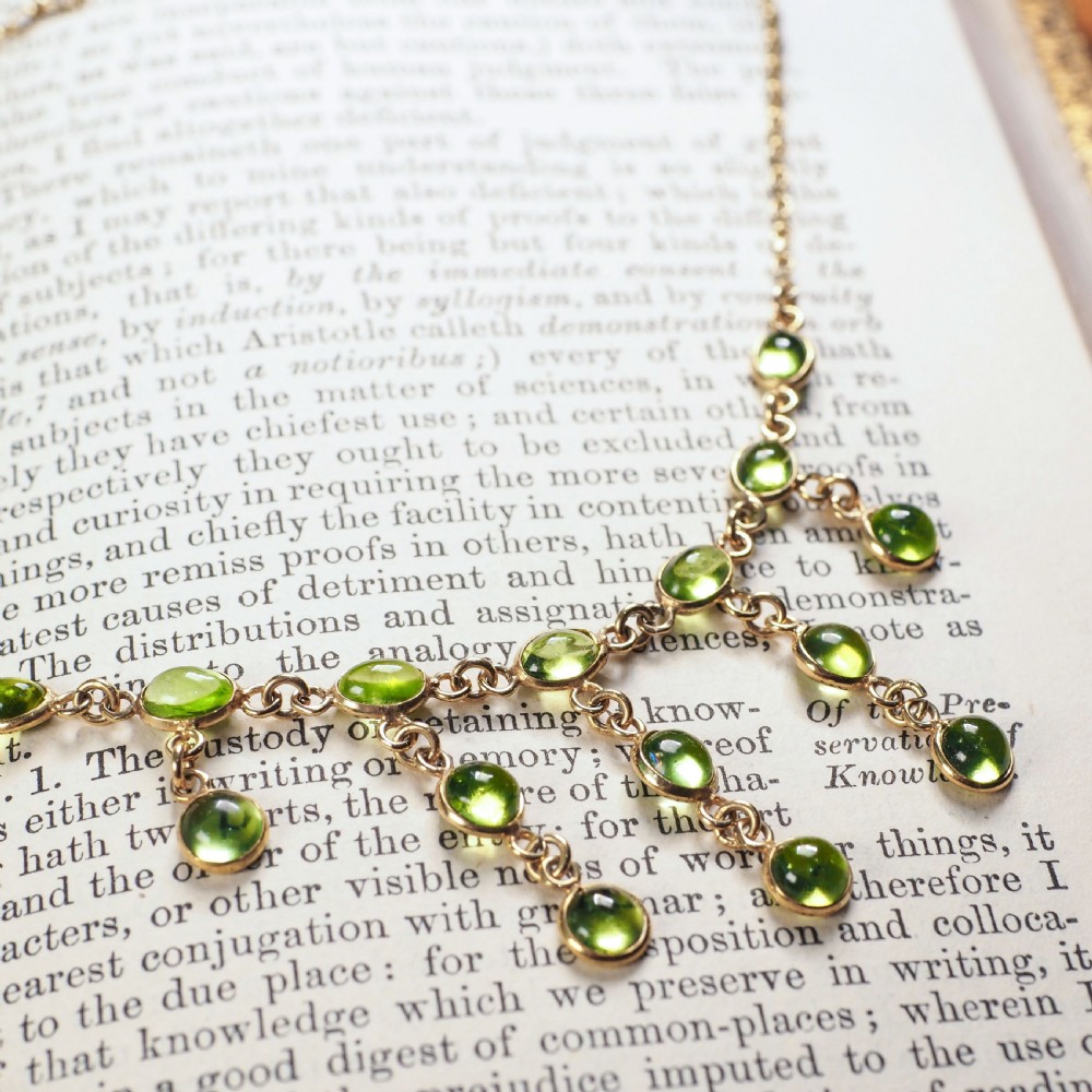 A Wonderful 9ct Gold Peridot Cabochon Cascade Drop Necklace View XIV