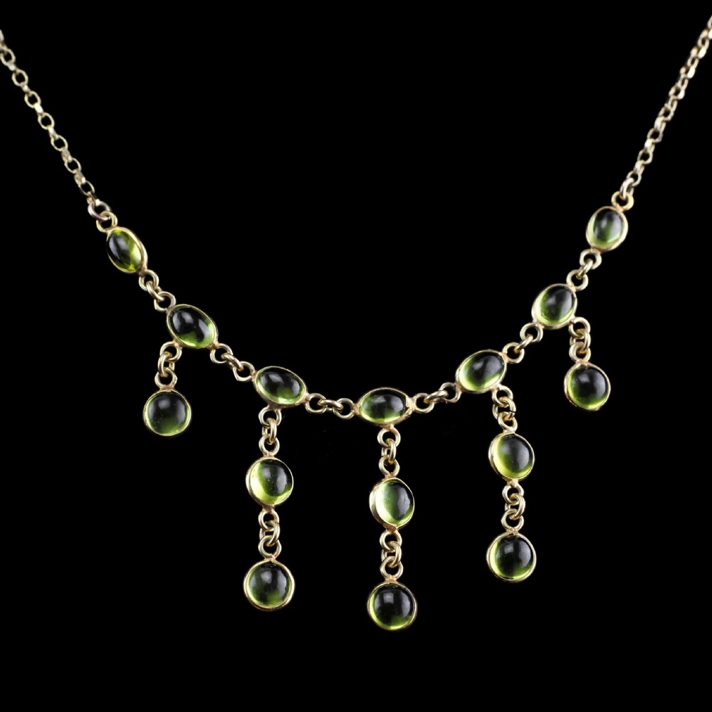 A Wonderful 9ct Gold Peridot Cabochon Cascade Drop Necklace View XVI