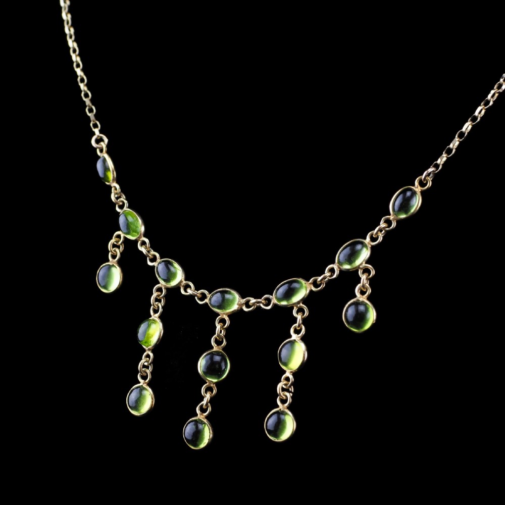 A Wonderful 9ct Gold Peridot Cabochon Cascade Drop Necklace View XVIII