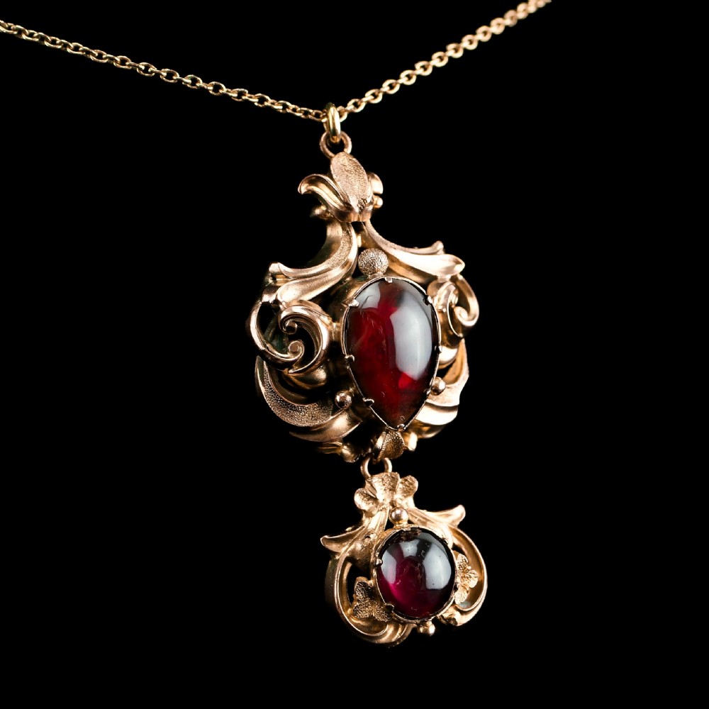 Antique Victorian 18ct Gold Garnet Cabochon Necklace - c.1840 View V