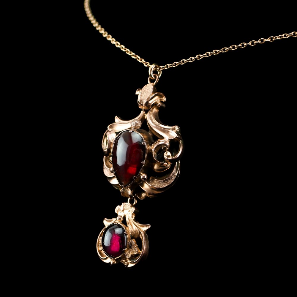 Antique Victorian 18ct Gold Garnet Cabochon Necklace - c.1840 View VII