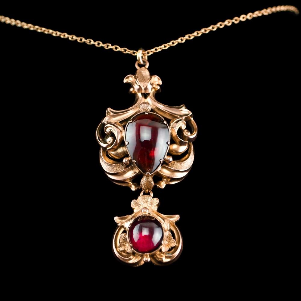 Antique Victorian 18ct Gold Garnet Cabochon Necklace - c.1840 View VIII