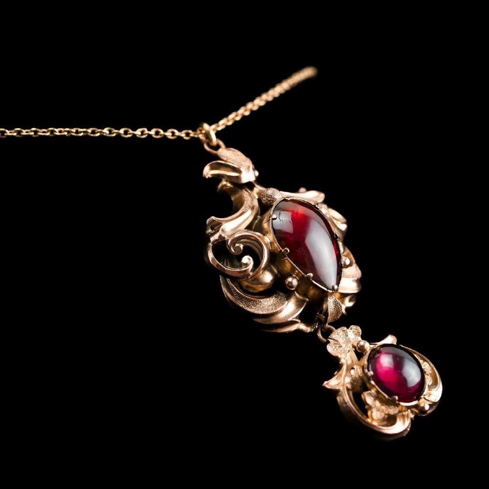 Antique Victorian 18ct Gold Garnet Cabochon Necklace - c.1840 View IX