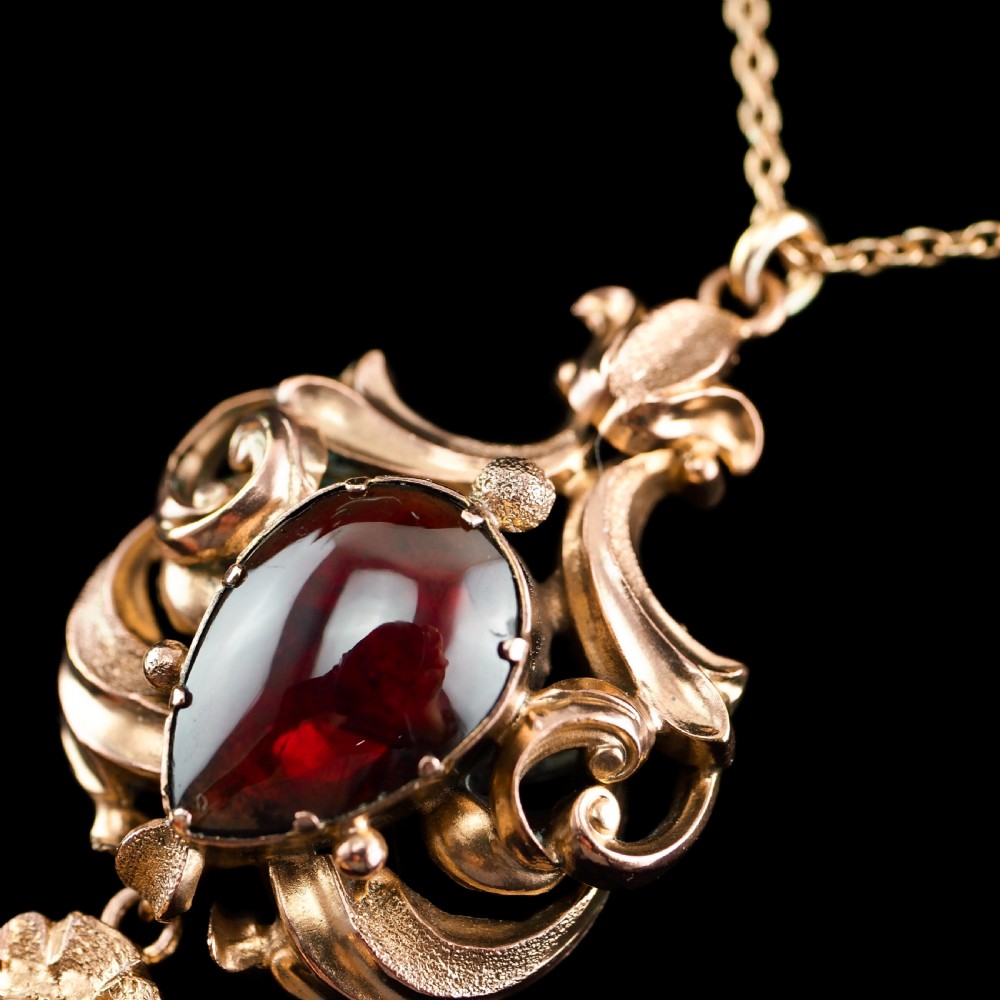 Antique Victorian 18ct Gold Garnet Cabochon Necklace - c.1840 View XII