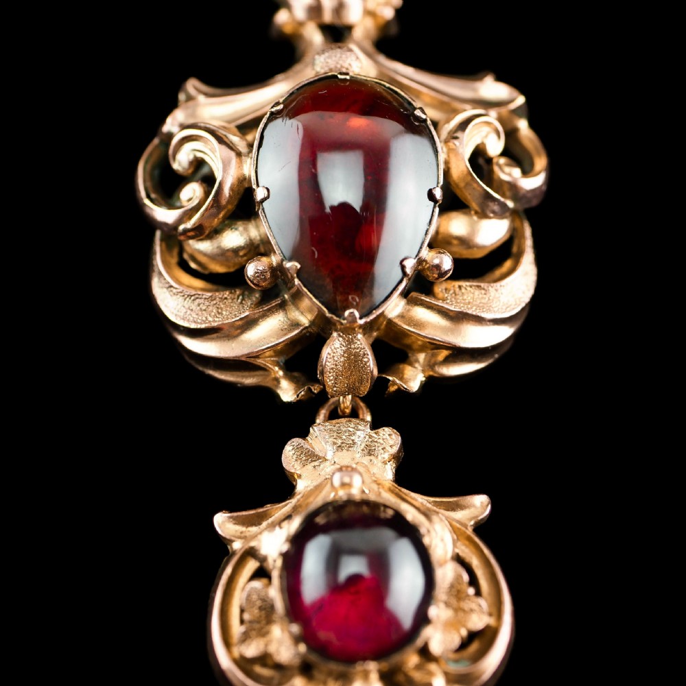 Antique Victorian 18ct Gold Garnet Cabochon Necklace - c.1840 View XIII