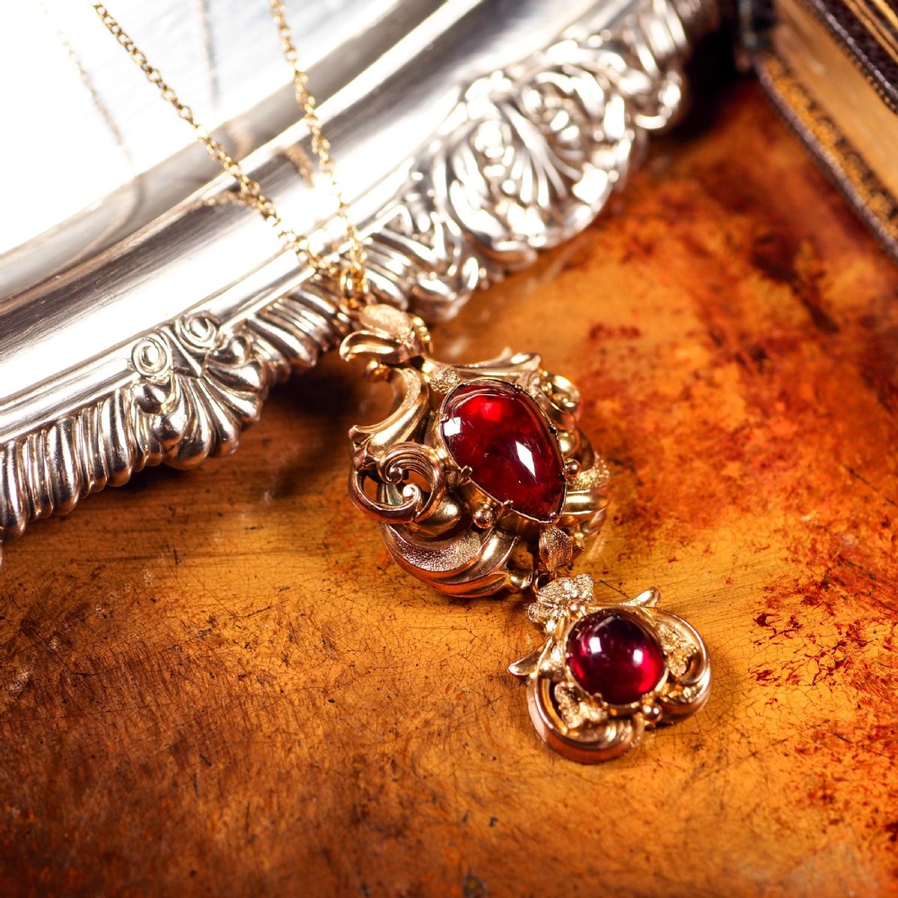 Antique Victorian 18ct Gold Garnet Cabochon Necklace - c.1840 View XV