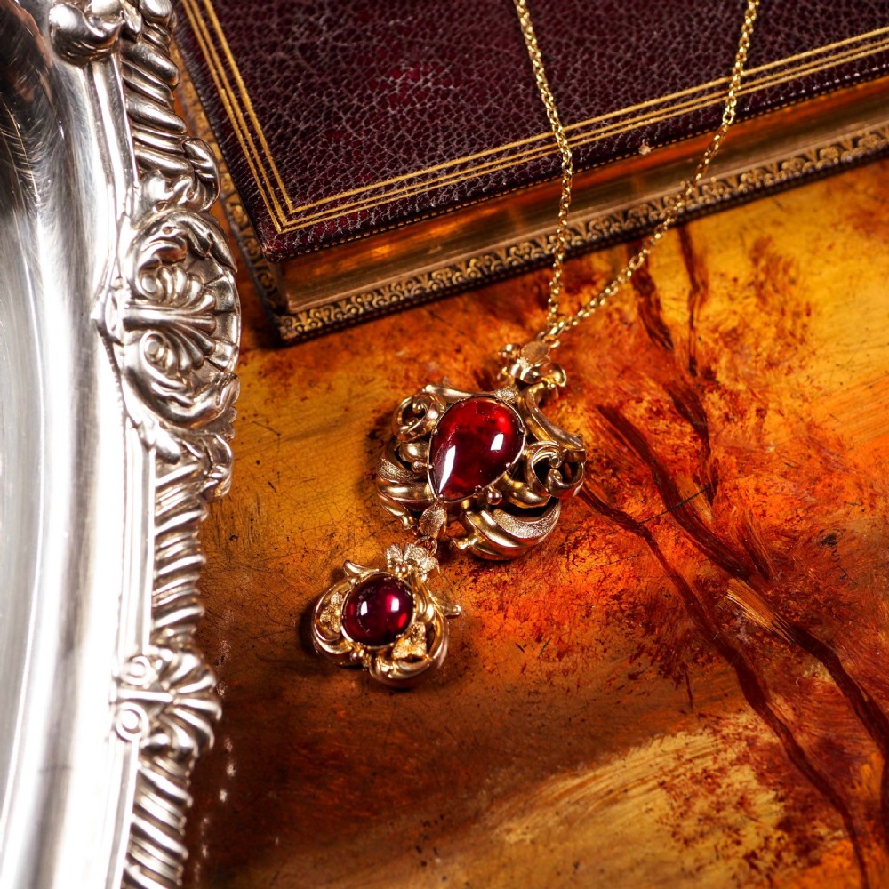 Antique Victorian 18ct Gold Garnet Cabochon Necklace - c.1840 View XVI