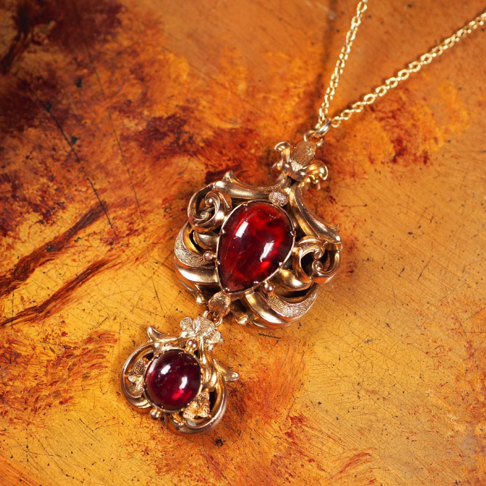 Antique Victorian 18ct Gold Garnet Cabochon Necklace - c.1840 View XVIII