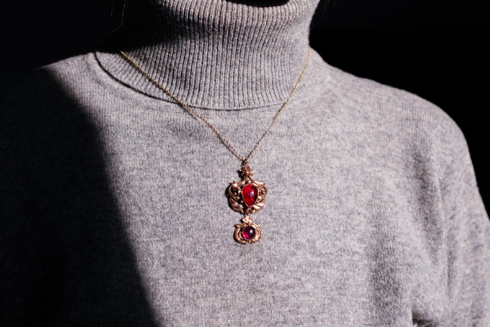 Antique Victorian 18ct Gold Garnet Cabochon Necklace - c.1840 View XXIII