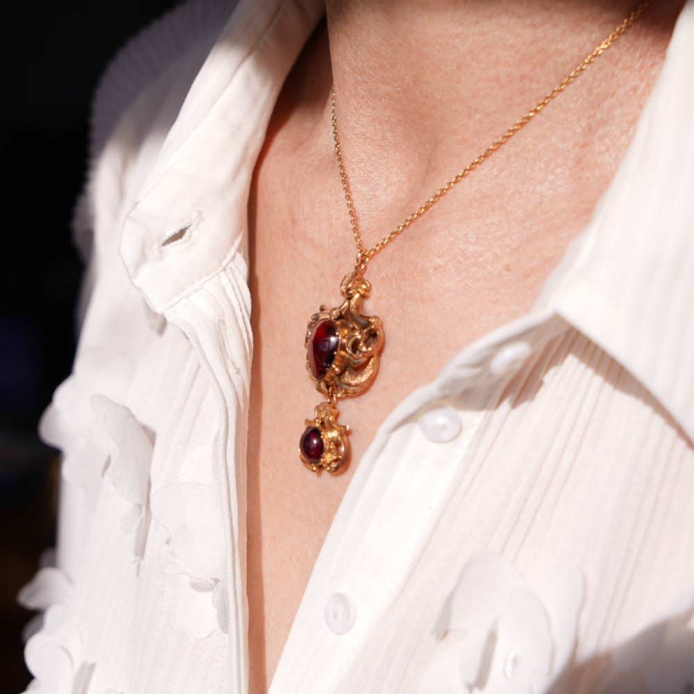 Antique Victorian 18ct Gold Garnet Cabochon Necklace - c.1840 View XXV